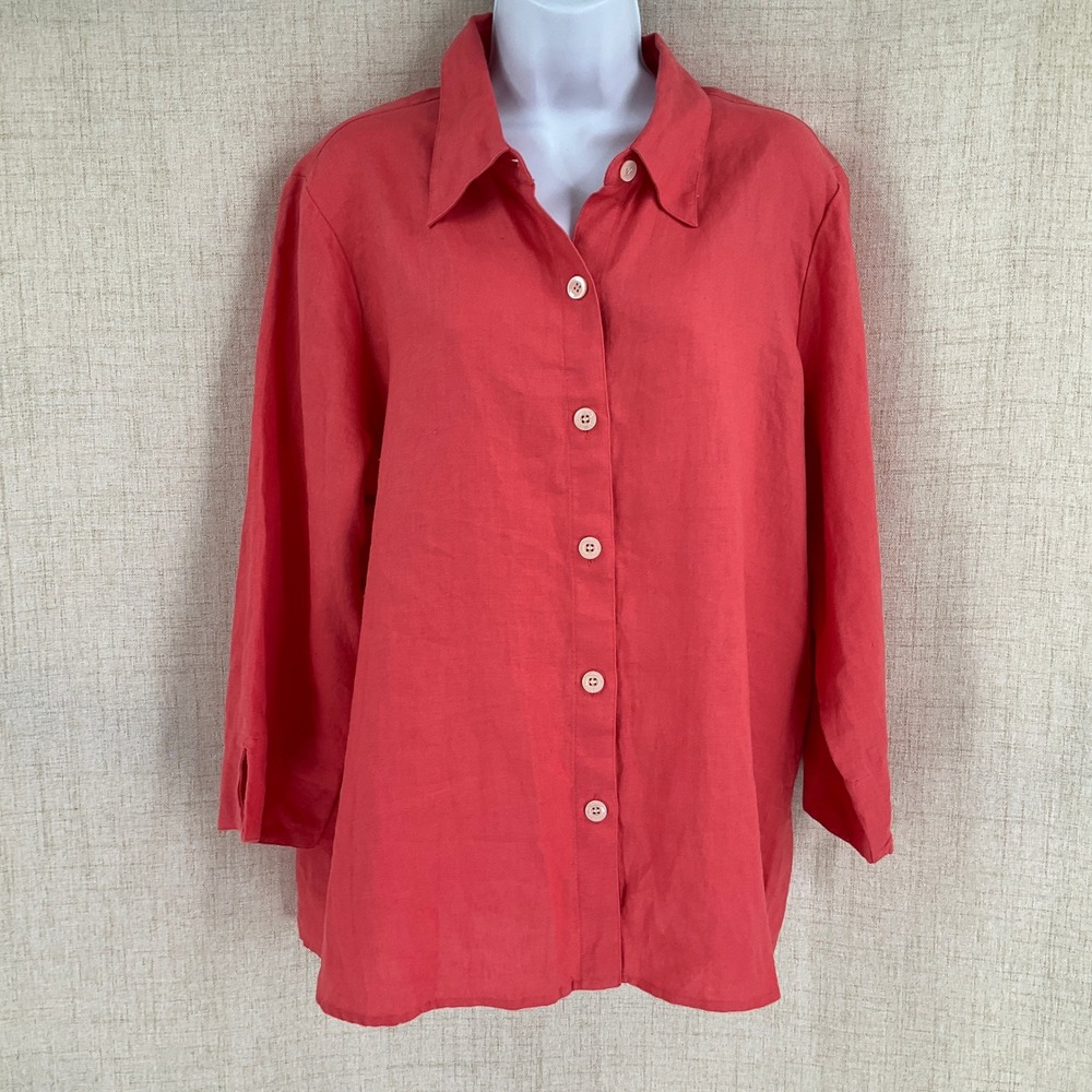 Liz Claiborne‎ 100% Linen Button Up Shirt Coral Pink Womens XL Resort Lagenlook